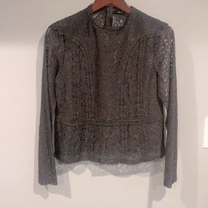 Zara Lace Zip Up Back Black Blouse